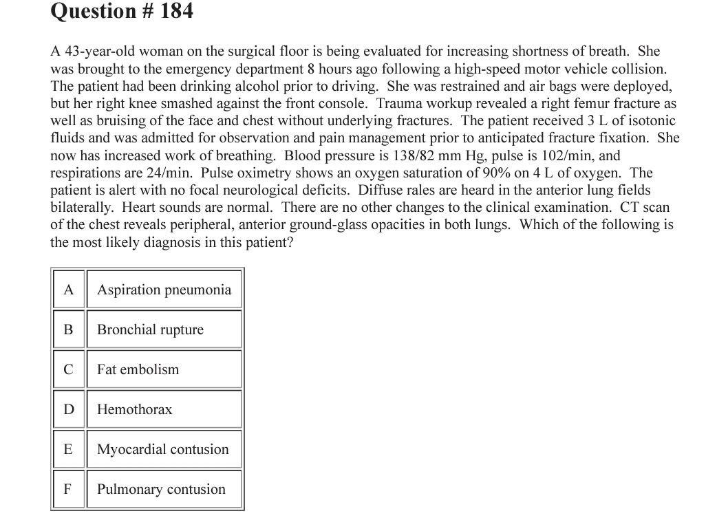 Solved Question # 184 A 43-year-old woman on the surgical | Chegg.com