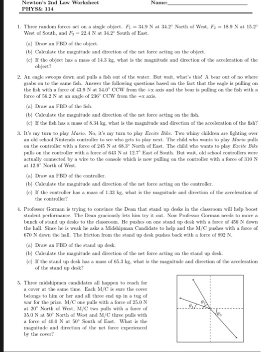 Newton039s Laws Worksheet Answers