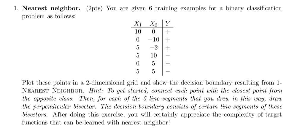 (Solved) : 1 Nearest Neighbor 2pts Given 6 Training Examples Binary ...