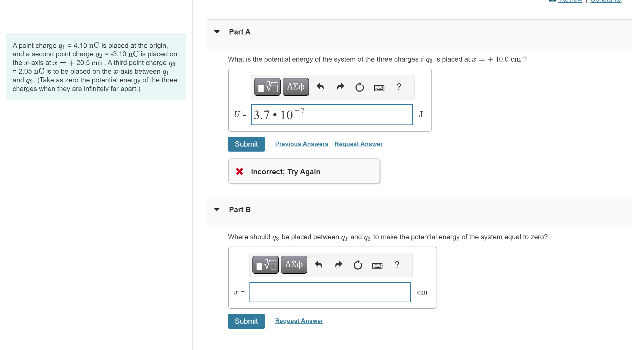 Solved A point charge q1=4.10nC is placed at the origin, and