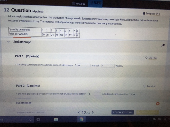 Solved 11/12/18 12 Question (4 points) a See page 341 A | Chegg.com