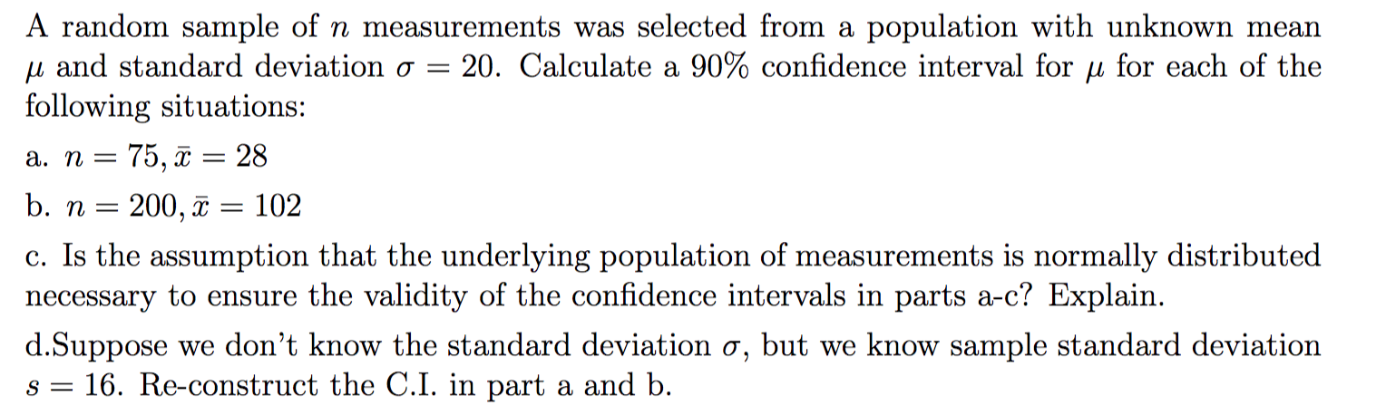 Solved A random sample of n measurements was selected from a | Chegg.com