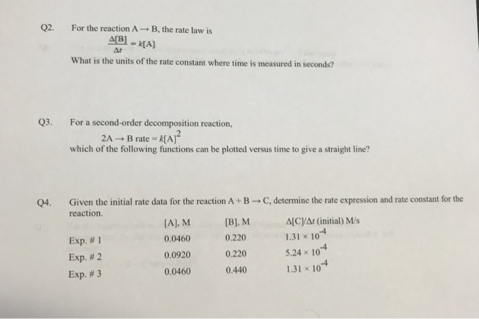 Solved Q2. For the reaction A B, the rate law is ABI A) What | Chegg.com