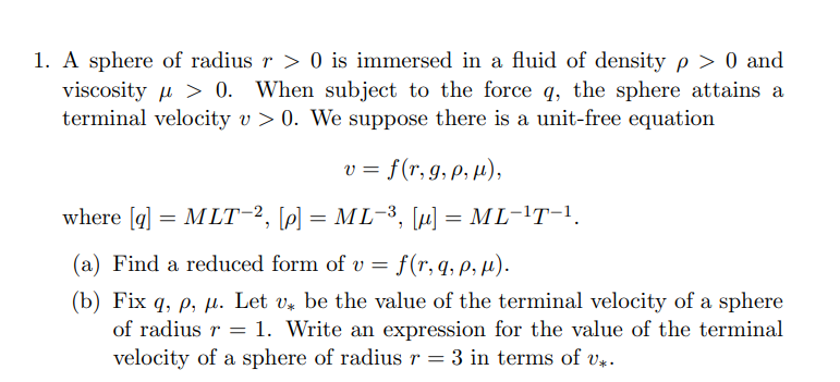 Solved A sphere of radius r>0 is immersed in a fluid of | Chegg.com