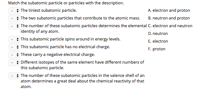 Solved Match the subatomic particle or particles with the | Chegg.com