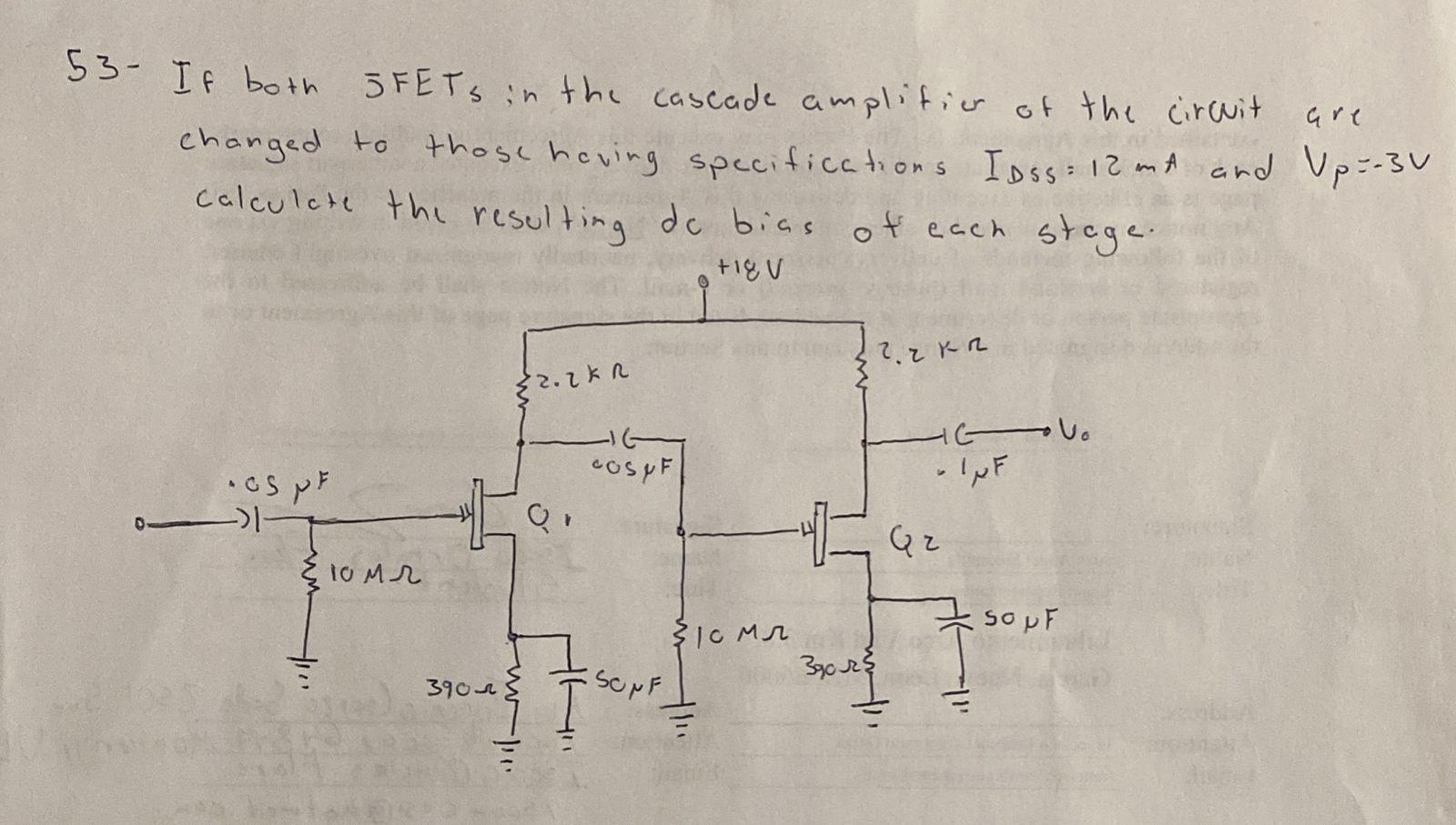 Solved If both JFETs in the cascade amplifier of Fig. 8.93 | Chegg.com