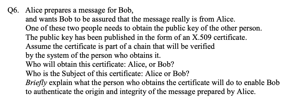 Solved 6. Alice Prepares A Message For Bob, And Wants Bob To | Chegg.com