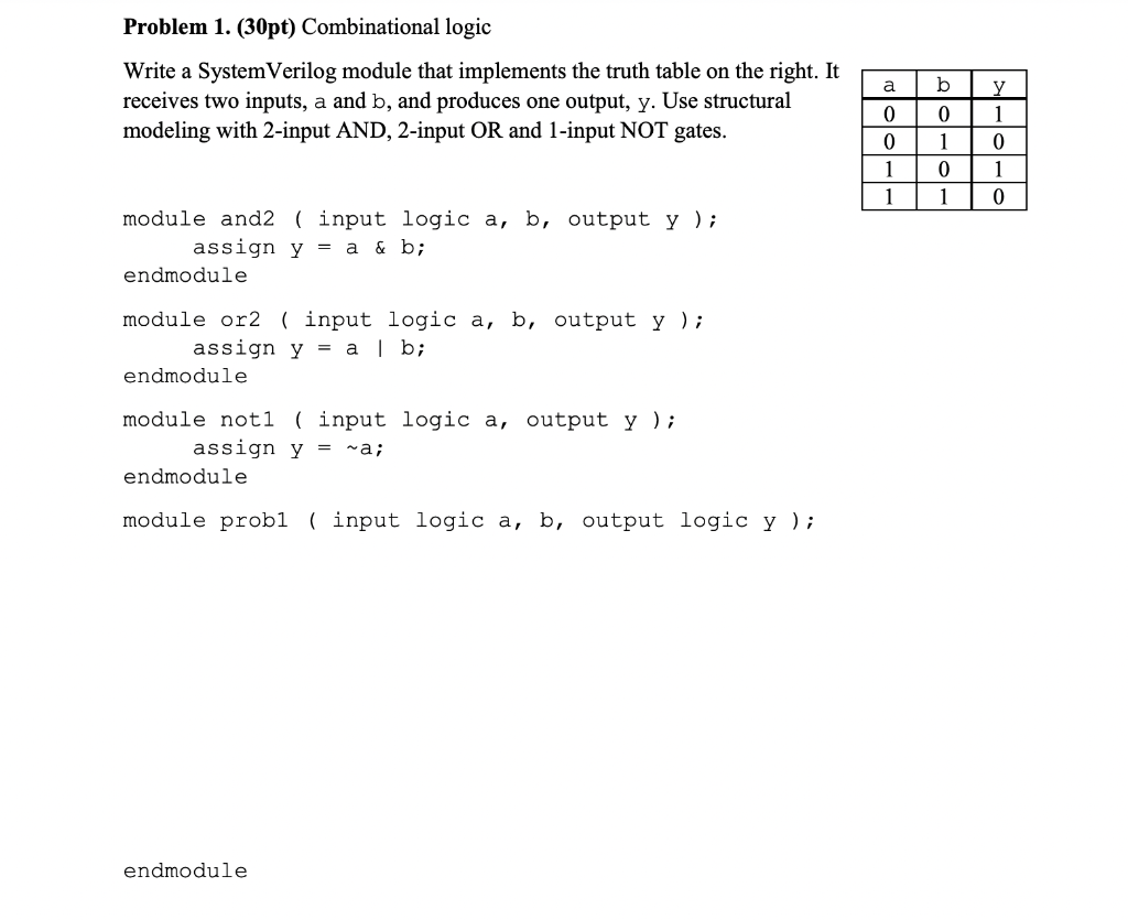 Solved Problem 1. (30pt) Combinational logic a Write a | Chegg.com