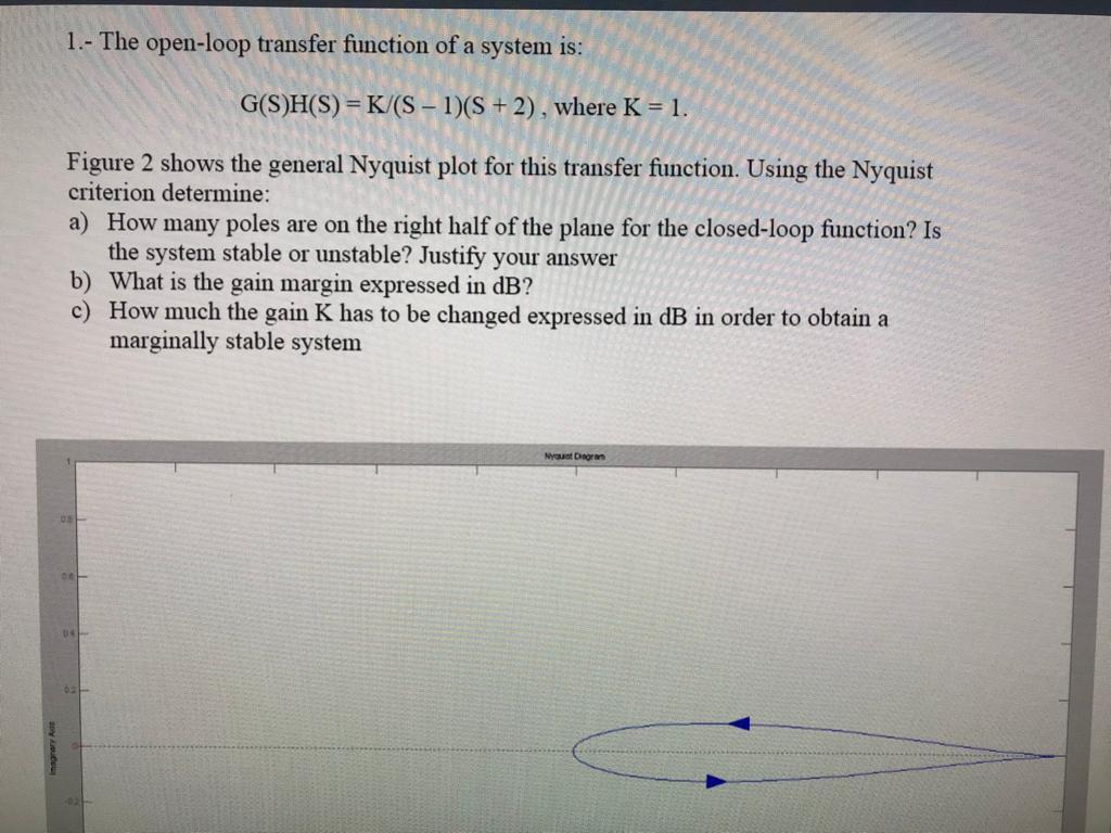 Solved 1.- The open-loop transfer function of a system is: | Chegg.com