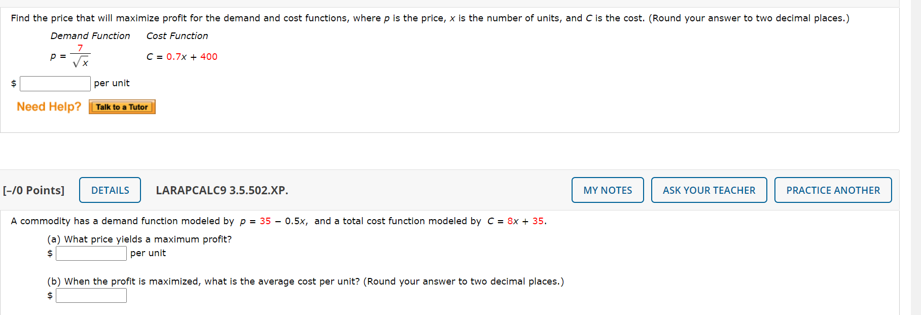 Solved Find the price that will maximize profit for the | Chegg.com
