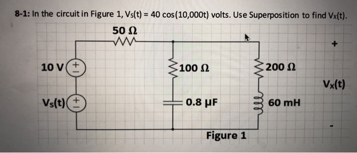 Solved 8 1 In The Circuit In Figure 1 Vs T 40 Cos 10 Chegg Com