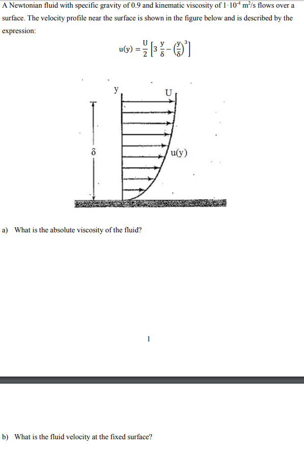 Solved A Newtonian fluid with specific gravity of 0.9 and