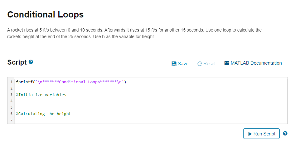Solved Conditional Loops A rocket rises at 5ft/s between 0 | Chegg.com