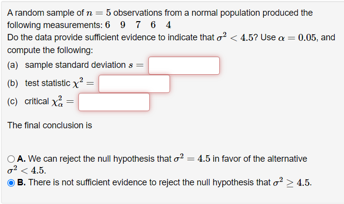 Solved A random sample of n=5 observations from a normal | Chegg.com