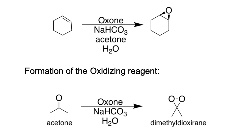 \( \underset{\text { Oxone }}{\mathrm{NaHCO}_{3}} \) acetone \( \mathrm{H}_{2} \mathrm{O} \)
Formation of the Oxidizing reage