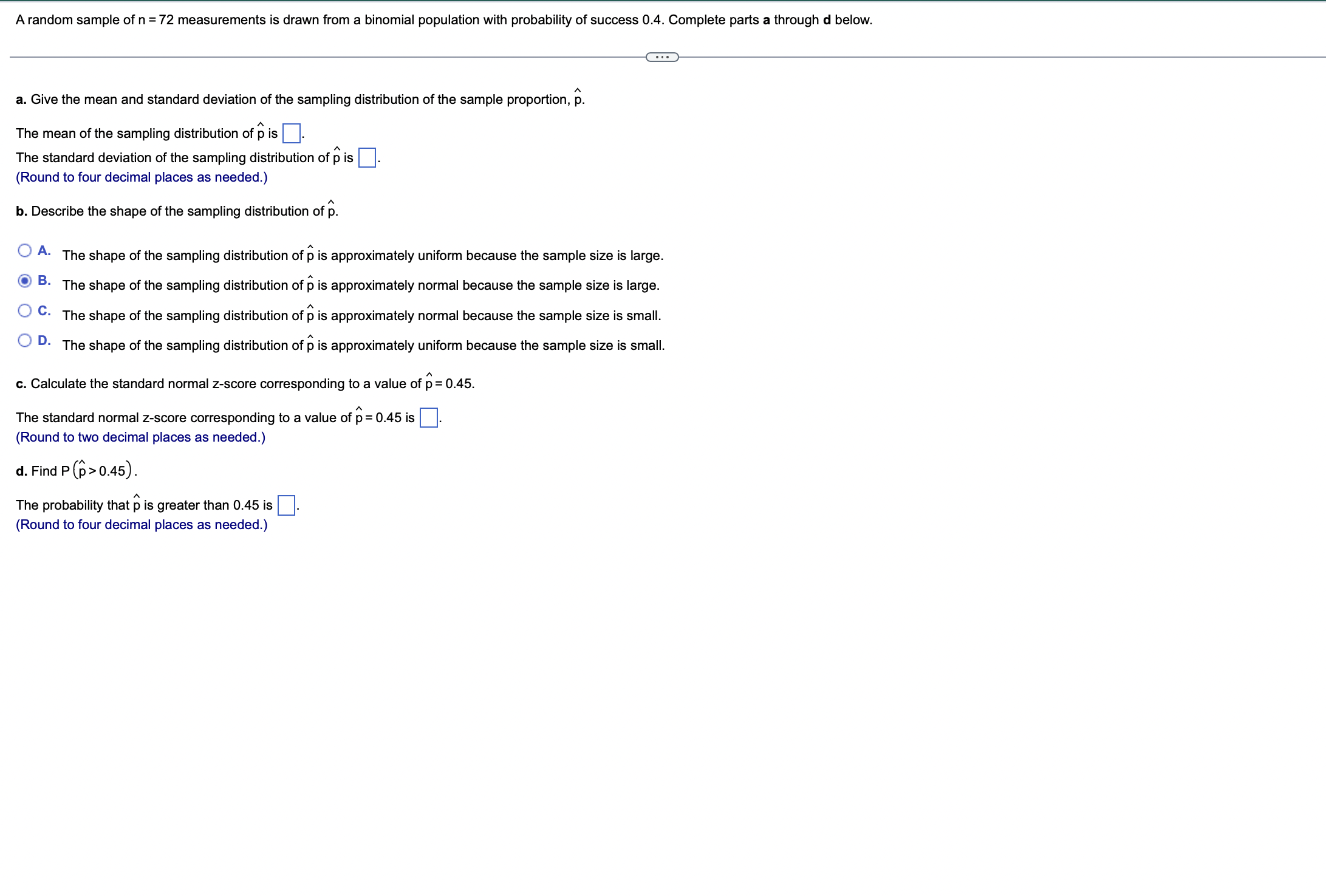 Solved A random sample of n = 72 measurements is drawn from | Chegg.com