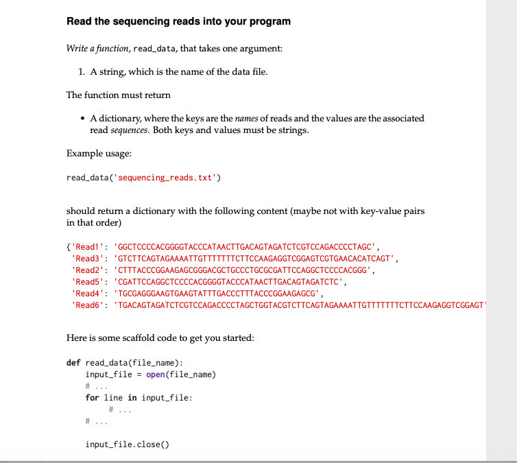 Solved Read the sequencing reads into your program Write a | Chegg.com