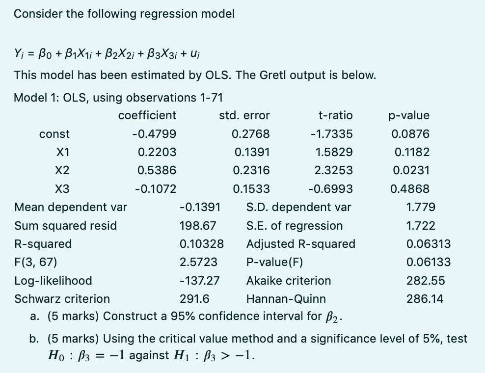 Solved Consider The Following Regression Model Y; = Bo + | Chegg.com