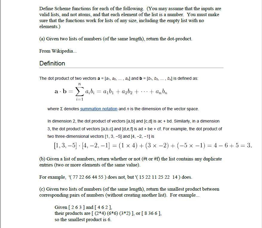 Solved Define Scheme functions for each of the following. | Chegg.com