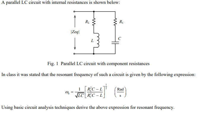Solved A parallel LC circuit with internal resistances is | Chegg.com