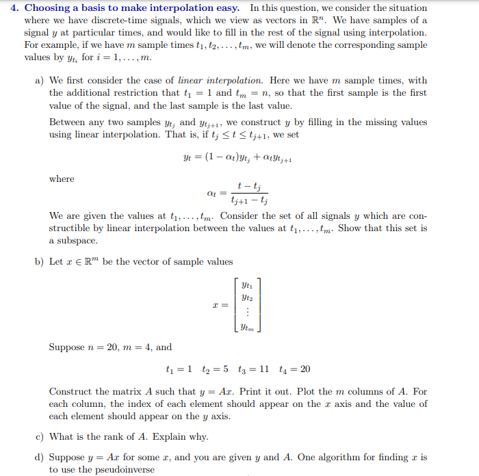 4. Choosing a basis to make interpolation easy. In | Chegg.com