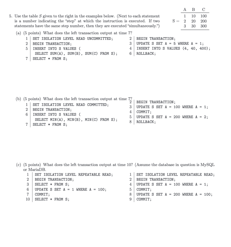 Solved A B с 5. Use The Table S Given To The Right In The | Chegg.com