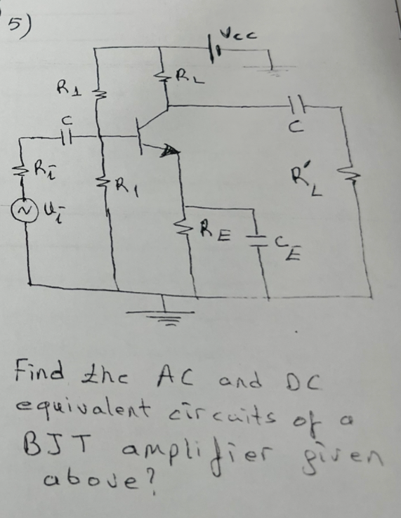 Solved Find the AC and DC equivalent circuits of a BJT