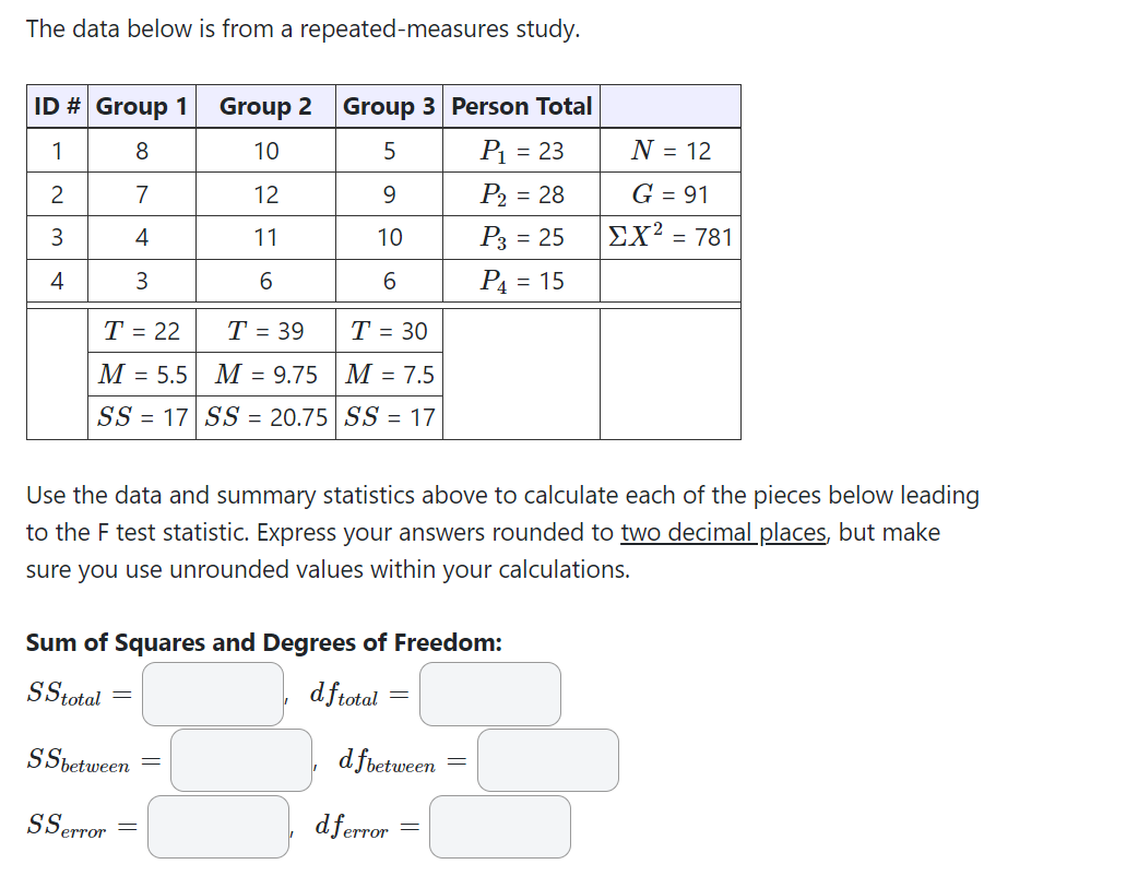 Solved The data below is from a repeated-measures study. Use | Chegg.com