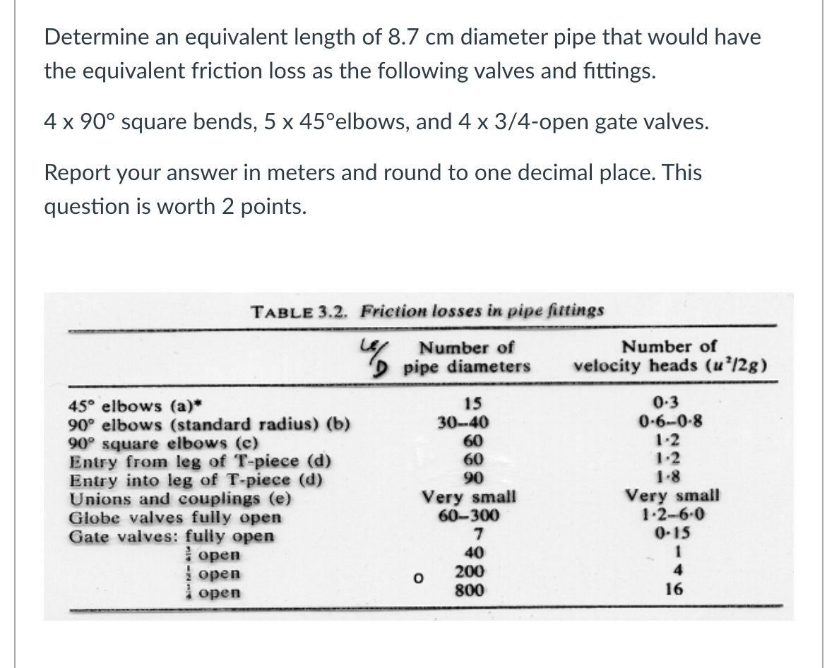 Solved Determine an equivalent length of 8.7 cm diameter