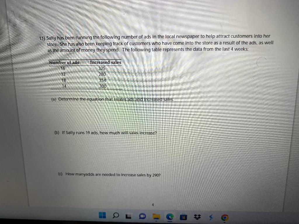 Solved 11) Sally has been running the following number of | Chegg.com