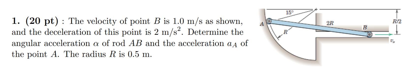 Solved 15° A O 2R B O 1. (20 pt) : The velocity of point B | Chegg.com
