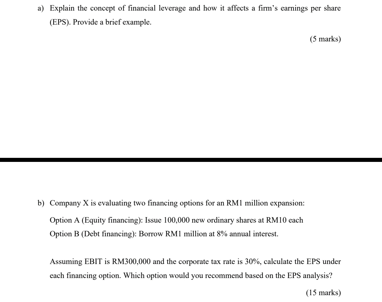 a) ﻿Explain the concept of financial leverage and how | Chegg.com