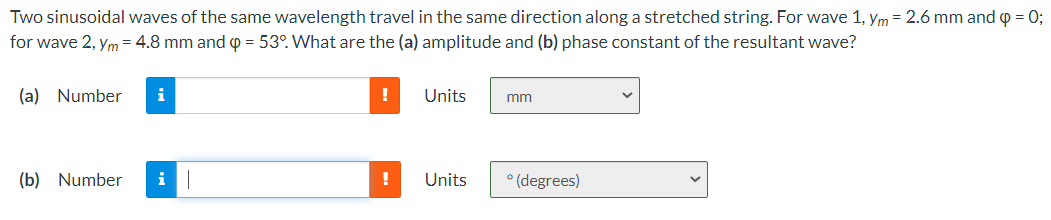 Solved Two sinusoidal waves of the same wavelength travel in | Chegg.com