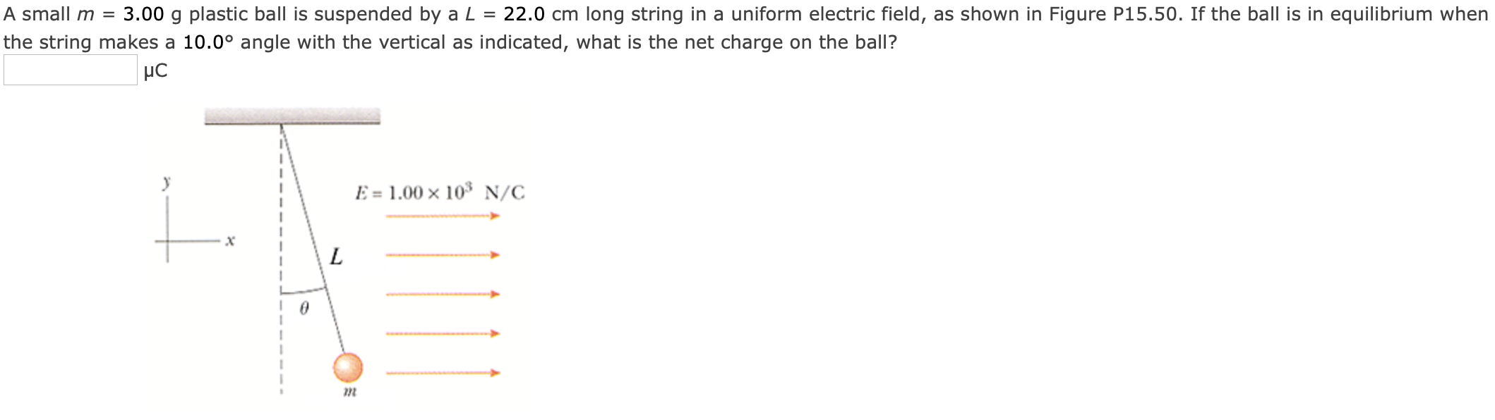 Solved A small m = 3.00 g plastic ball is suspended by a L
