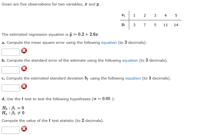 Solved Given are five observations for two variables, x and | Chegg.com