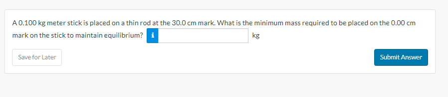Solved A 0.100 kg meter stick is placed on a thin rod at the | Chegg.com