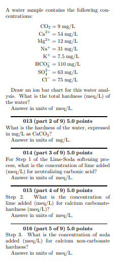 A water sample contains the following con- | Chegg.com