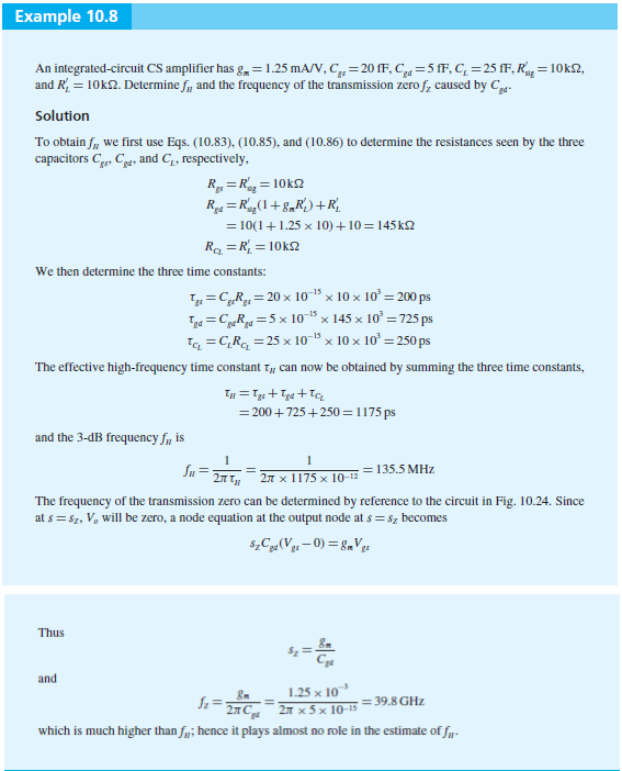 Solved D 10.61 For the CS amplifier in Example 10.8, find | Chegg.com