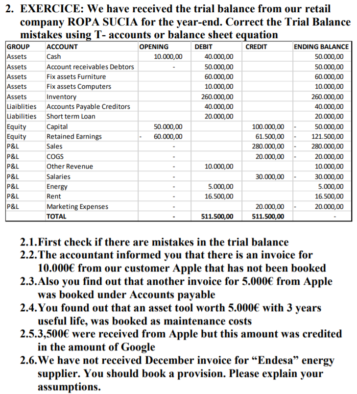 Solved 2. EXERCICE We have received the trial balance from