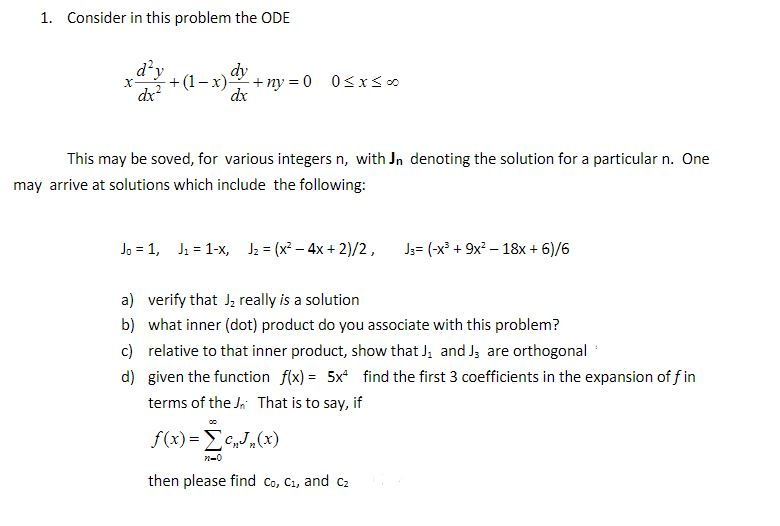 Solved 1. Consider in this problem the ODE dy +(1-x) + ny = | Chegg.com