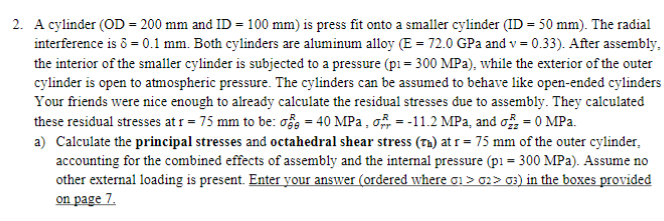 A cylinder (OD = 200 mm and ID = 100 mm) is press fit | Chegg.com