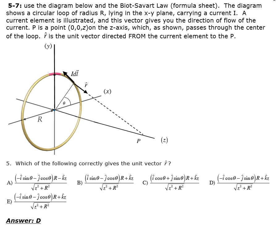 Solved 5 7 Use The Diagram Below And The Biot Savart Law 