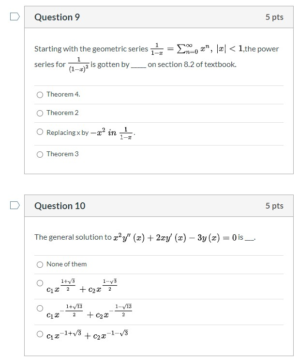 Solved Question 9 5 Pts Starting With The Geometric Series | Chegg.com