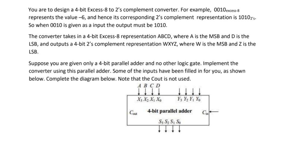 Solved You Are To Design A 4-bit Excess-8 To 2's Complement | Chegg.com