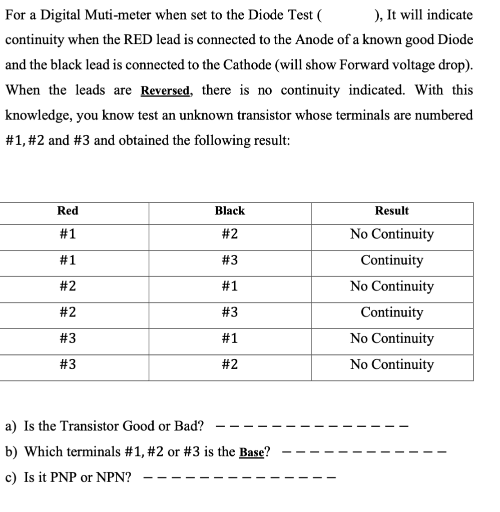 Solved For a Digital Muti-meter when set to the Diode Test ( | Chegg.com