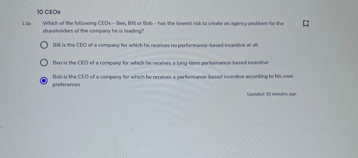 Solved 10 CEOs 1.0p Which Of The Following CEOs - Ben, Bill | Chegg.com