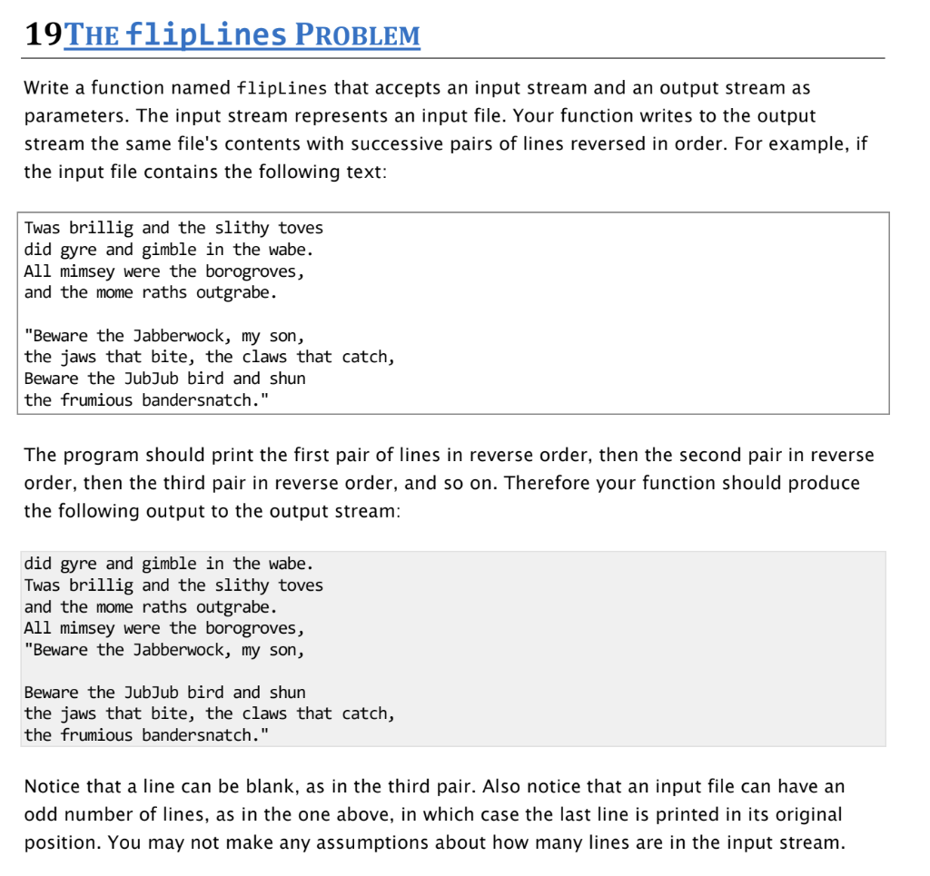 Solved Write a function named fliplines that accepts an | Chegg.com