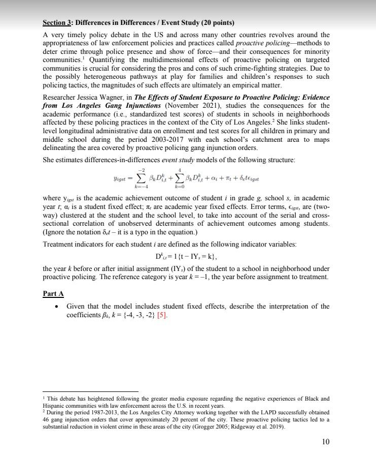Solved Section 3: Differences in Differences / Event Study | Chegg.com