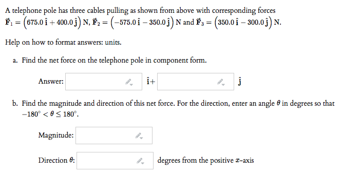 Solved A Telephone Pole Has Three Cables Pulling As Shown Chegg Com