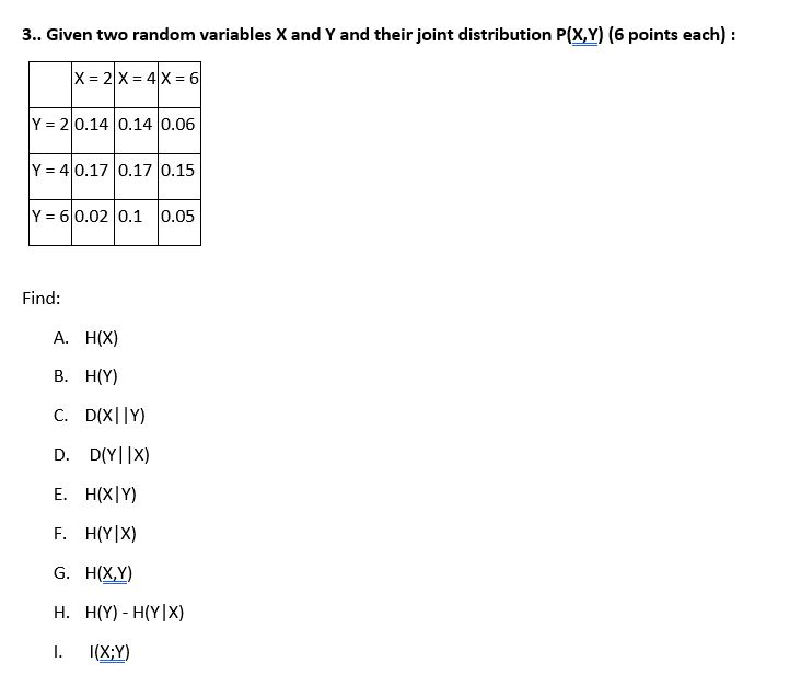 3 Given Two Random Variables X And Y And Their J Chegg Com